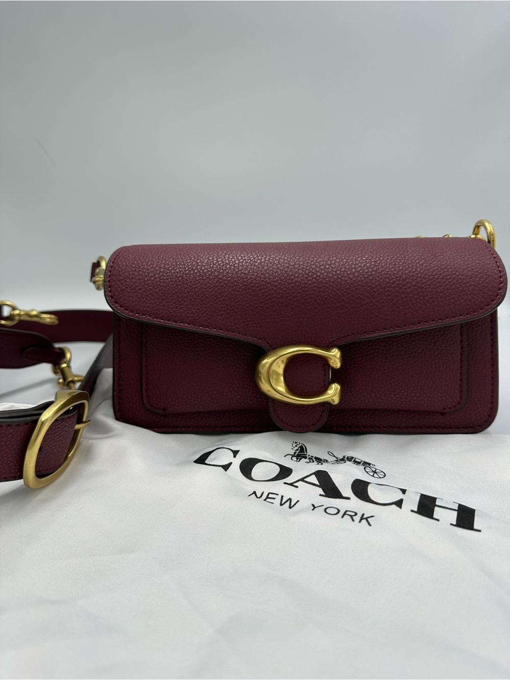 Coach Tabby 20 Shoulder Bag CM546 Wine Burgundy Pebbled Leather Brass 2 Straps